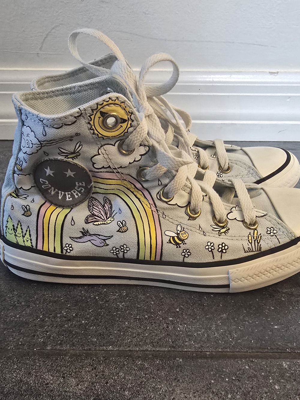 Converse Chuck Taylor All Star Camp High Tops Light Blue Bees Butterfly Rainbow